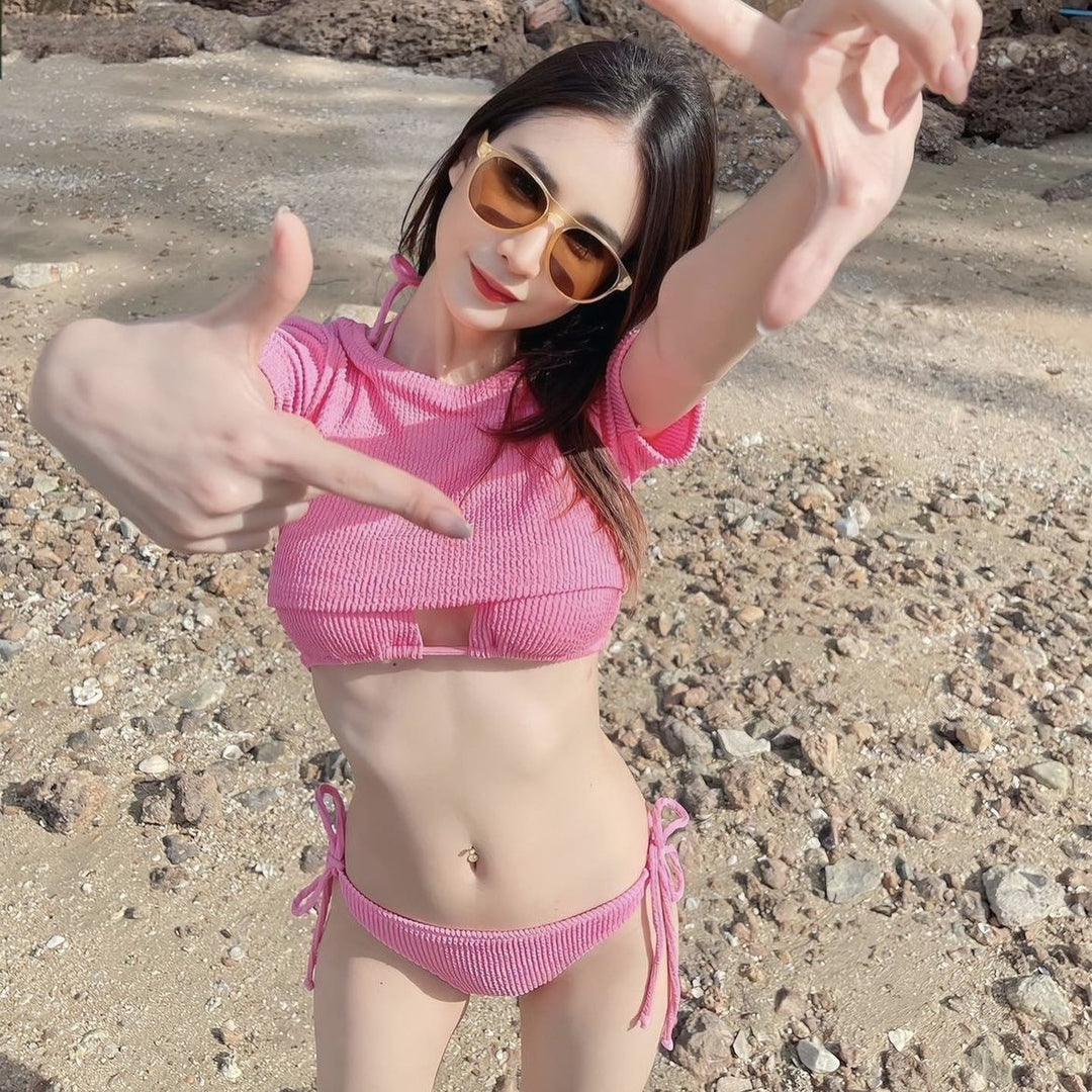 Dame Crop-Top Bikini-Sæt med Cut-Outs og sidelæns Bindebånd Stilla