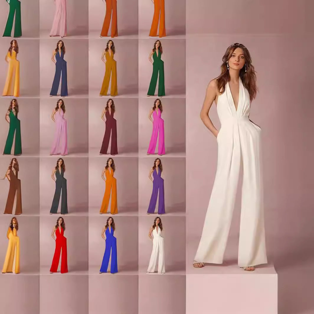 Damer Elegant Jumpsuit med Dybt V-Hals og Bred Ben Skovae