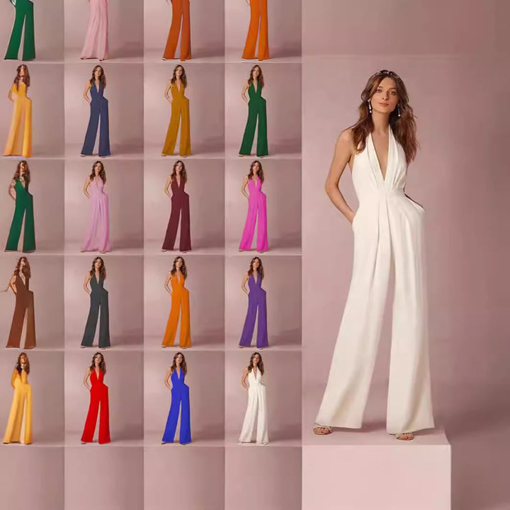 Damer Elegant Jumpsuit med Dybt V-Hals og Bred Ben Skovae
