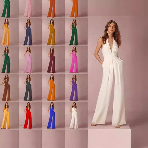 Damer Elegant Jumpsuit med Dybt V-Hals og Bred Ben Skovae