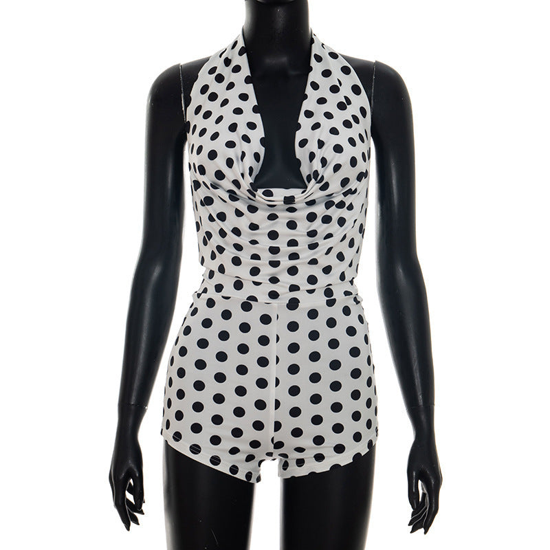 Damer Elegant Playsuit med dybt V-udskæring og moderne prikmønster Skovae
