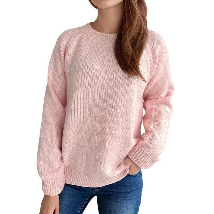 Kvinder strik sweater med blomsterapplikationer og afslappet pasform Stilla