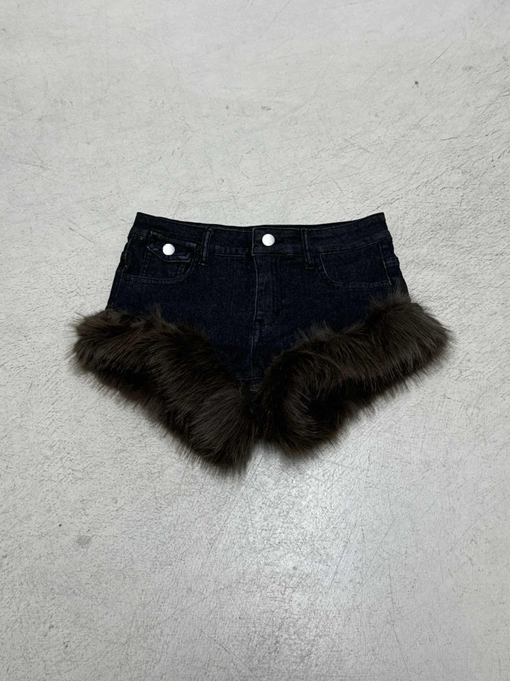 Dame jeans shorts med luksuriøs kunstpels kant Skovae