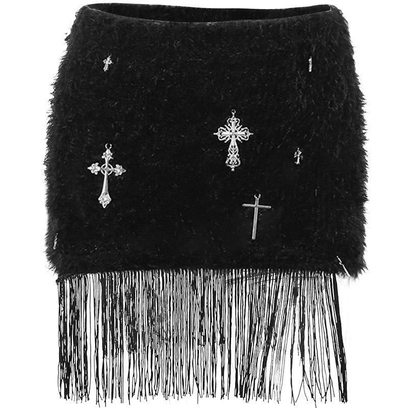 Dame Fringed Dekoreret Mini Nederdel Stilla