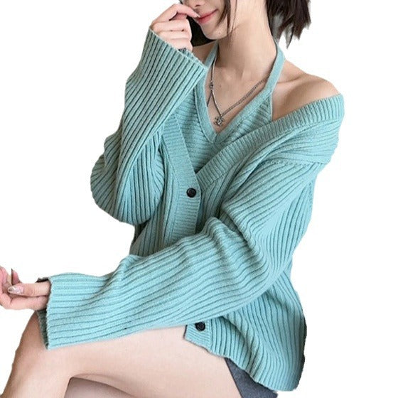 Kvinders chunky strikket cardigan med en afslappet pasform og dyb V-hals Stilla