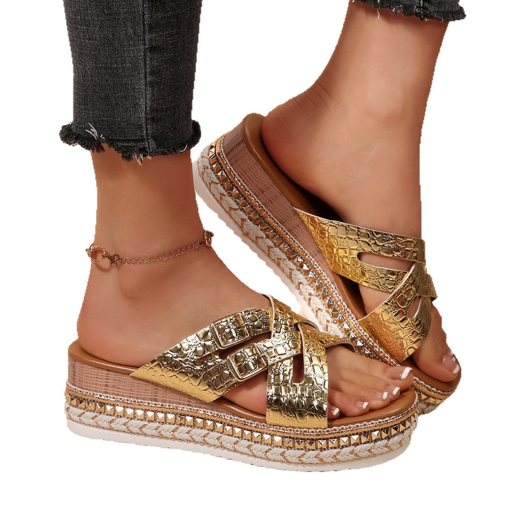 Dame Wedge-sandaler med elegant krokodilledesign og justerbare remme Stilla