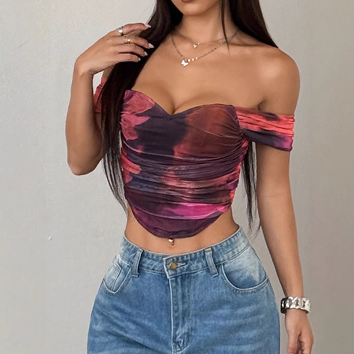 Dame Off-Shoulder Top med draperinger og blomsterdesign Skovae