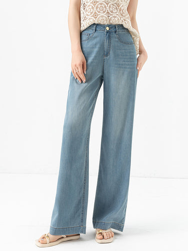 Dame bred jeans med høj talje og afslappet snit Stilla