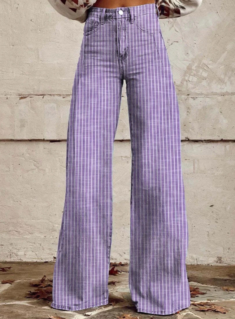 Dame høj talje vidde jeans med modiske striber Stilla