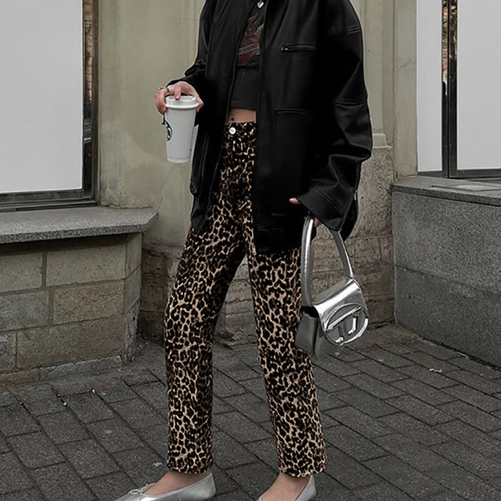 Dame elegant ruskindsbukser med leo-print Stilla