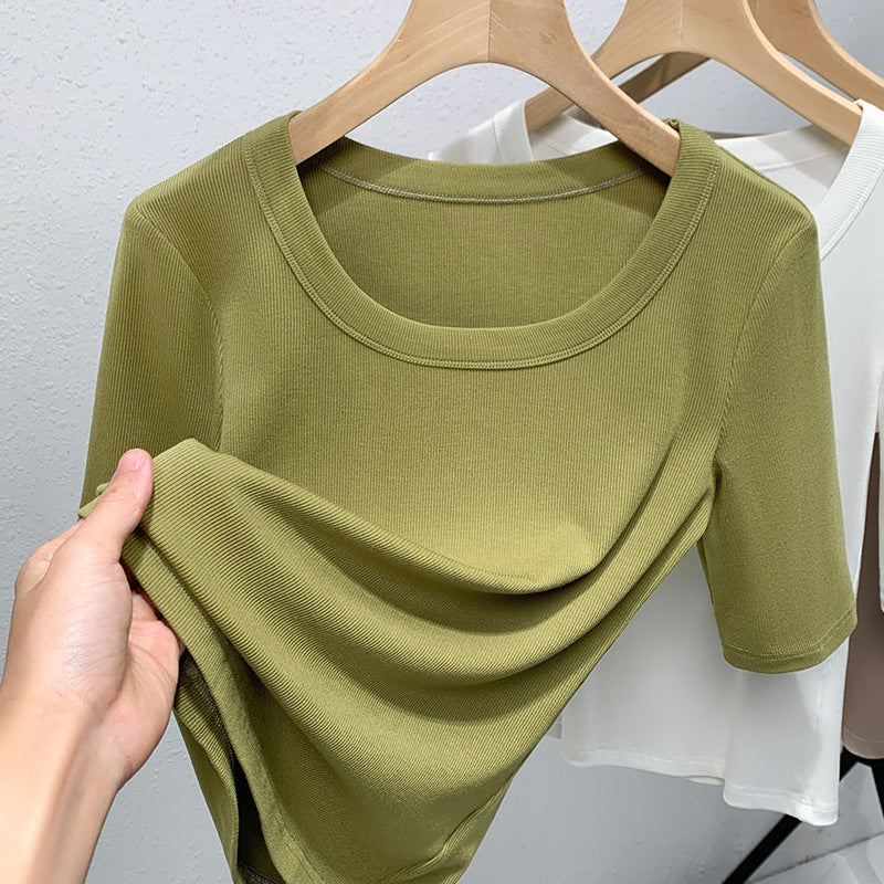 Dame Kortærmet Rib-Shirt med høj kvalitet struktur og figurspillende snit Stilla