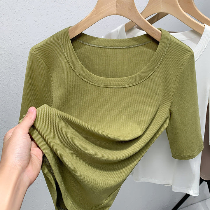 Dame Kortærmet Rib-Shirt med høj kvalitet struktur og figurspillende snit Stilla