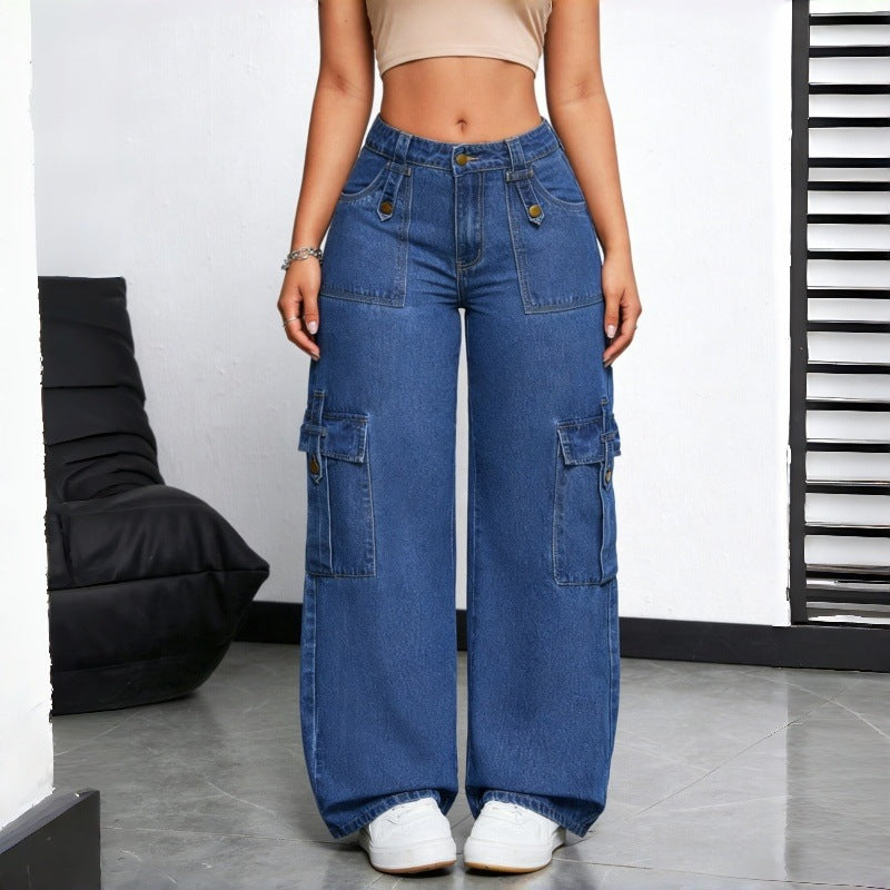 Dame Cargo-jeans i afslappet oversized-snit med praktiske sidelommer Skovae