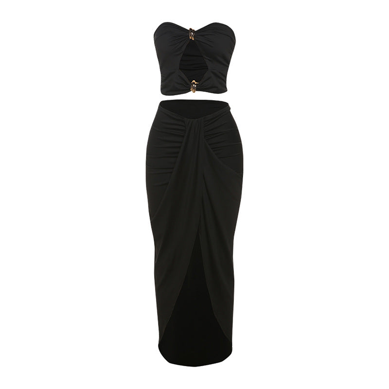 Dame top og maxi-nederdel sæt med raffineret cut-out-design Stilla