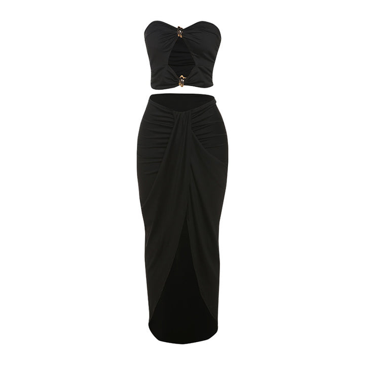 Dame top og maxi-nederdel sæt med raffineret cut-out-design Stilla