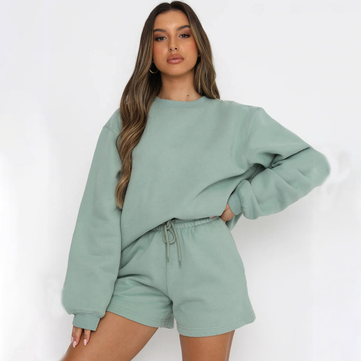 Dame behageligt sweatshirtsæt med shorts Stilla