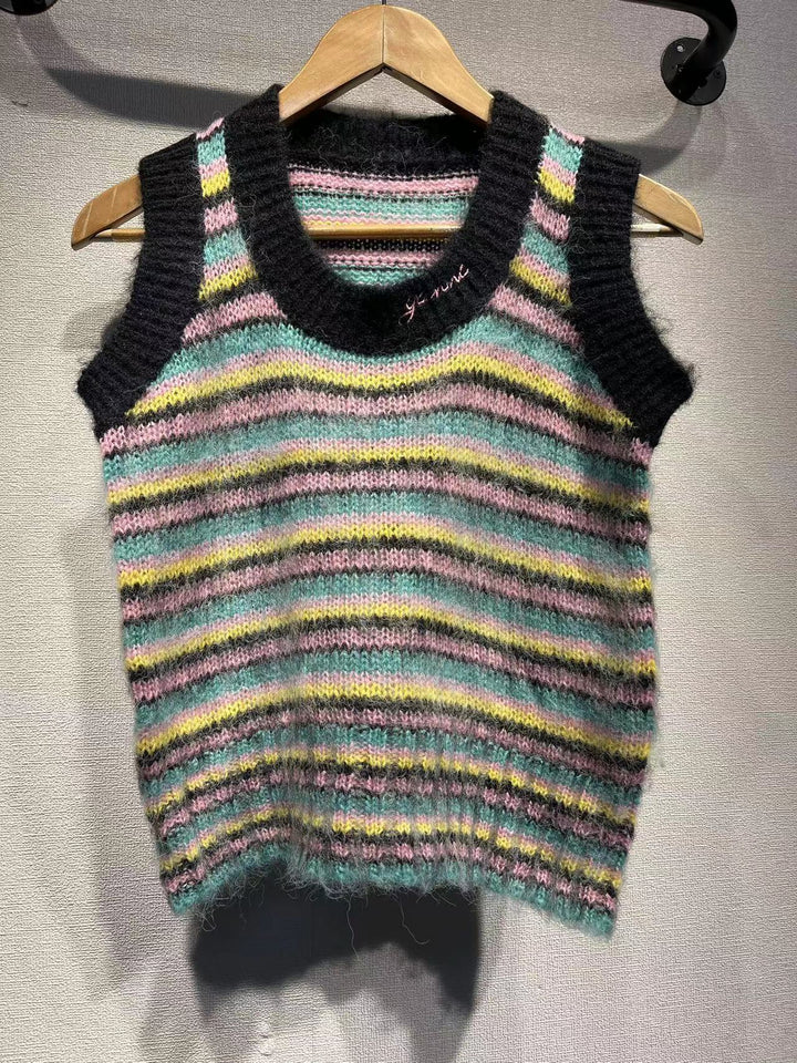 Dame strik-sommerpullover med farverige striber Stilla