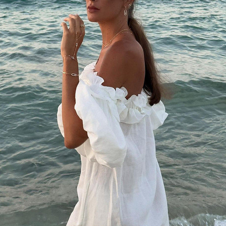 Dame Off-Shoulder Sommerkjole med Flæse Detaljer Stilla