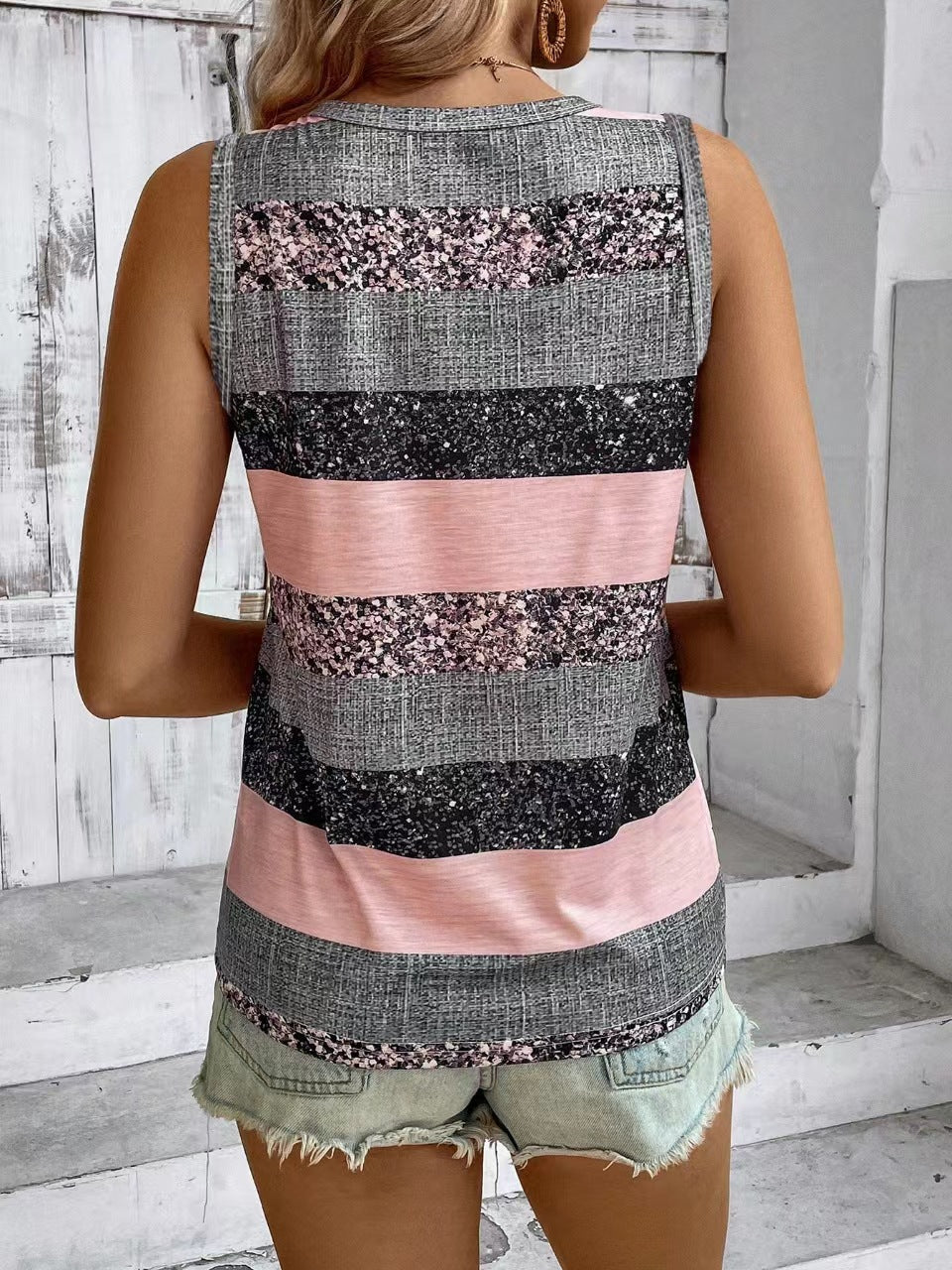 Damer Trendy Lukket Top med Knaplås og alsidigt Stribe Design Stilla
