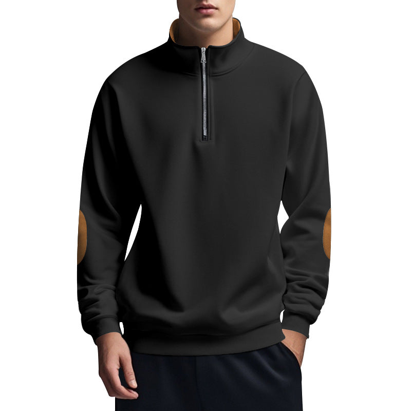Herrer fleece-pullover med halvdelen lynlås og elegante albue-patches Stilla