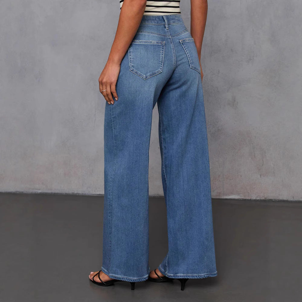 Damer brede jeans i maritimt look med høje sideslids Stilla