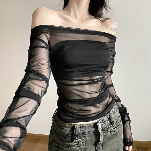 Dame Transparent Bluse med spændende flæse design og elegante ærmer Stilla