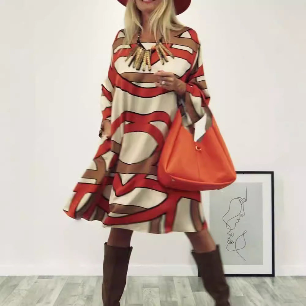 Dame Boho-kjole med vid pasform og kunstnerisk mønster Stilla