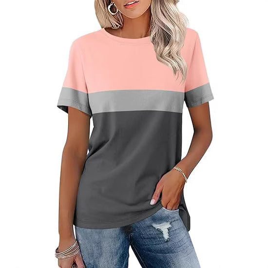 Dame farveblok T-shirt med rund halsudskæring Stilla