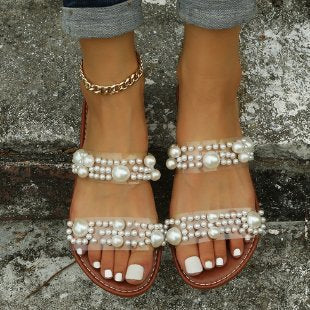 Dame sandaler med elegante perleudsmykningsdetaljer Stilla