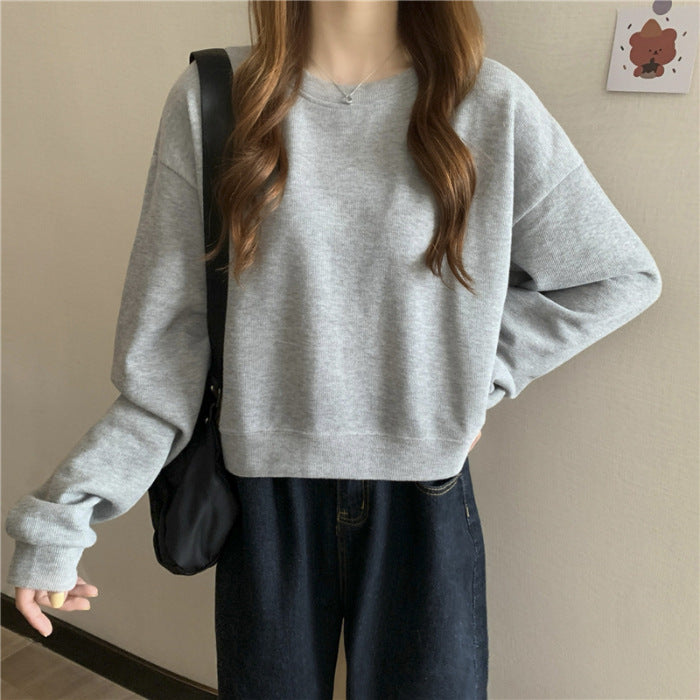 Kvinder casual cropped sweater lavet af blødt bomuldsblandingsmateriale med stilfuld rund halsudskæring Skovae