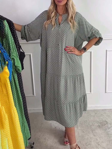 Dame Maxi-Kjole med elegant prikmønster og flatterende snit Stilla