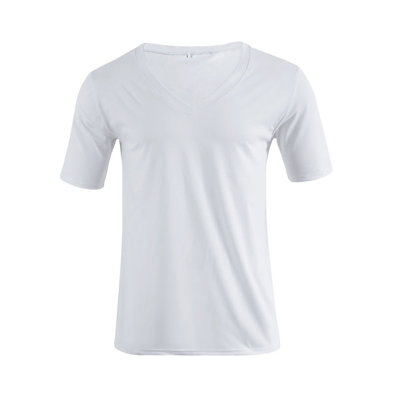 Herren nan V-hals T-shirt i fin jersey med smal silhuet og flade sømme Skovae