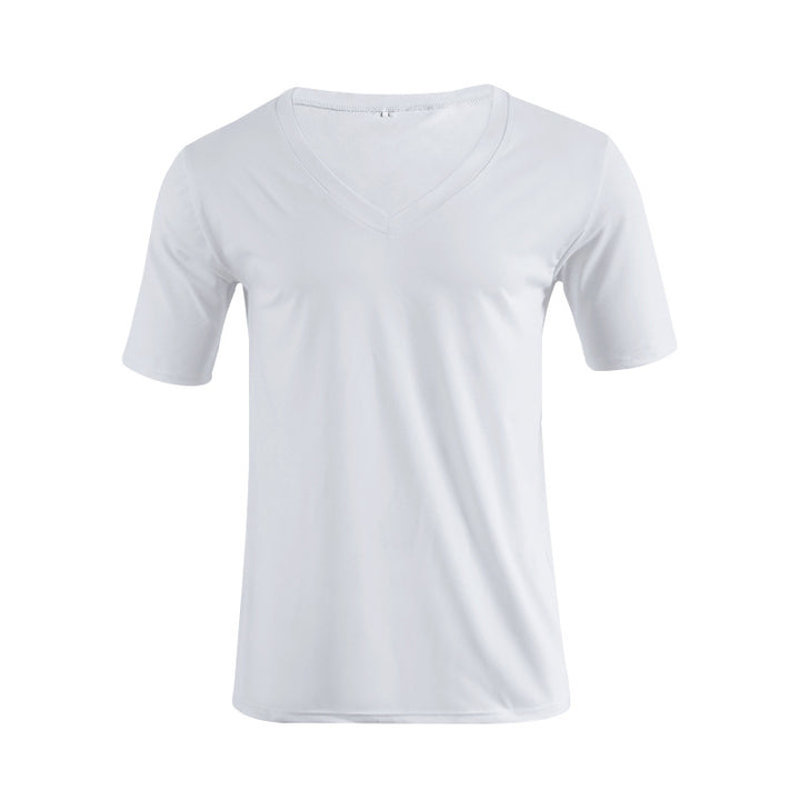 Herren nan V-hals T-shirt i fin jersey med smal silhuet og flade sømme Skovae