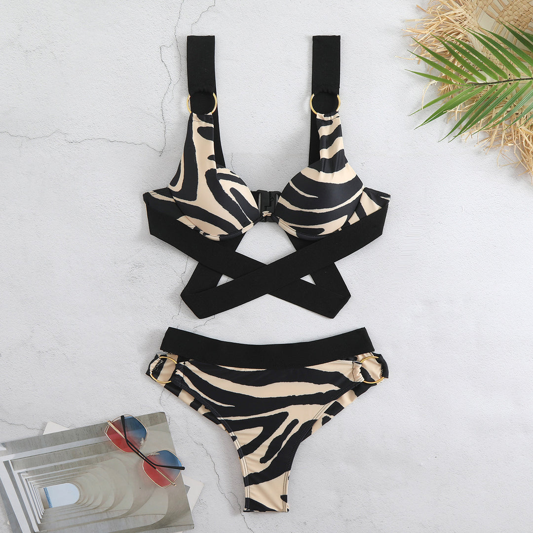 Dame bikini-sæt med ekstravagante stropper og moderne zebra-print Stilla