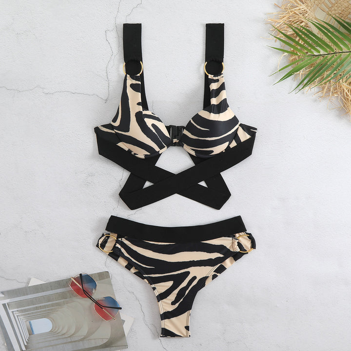 Dame bikini-sæt med ekstravagante stropper og moderne zebra-print Stilla