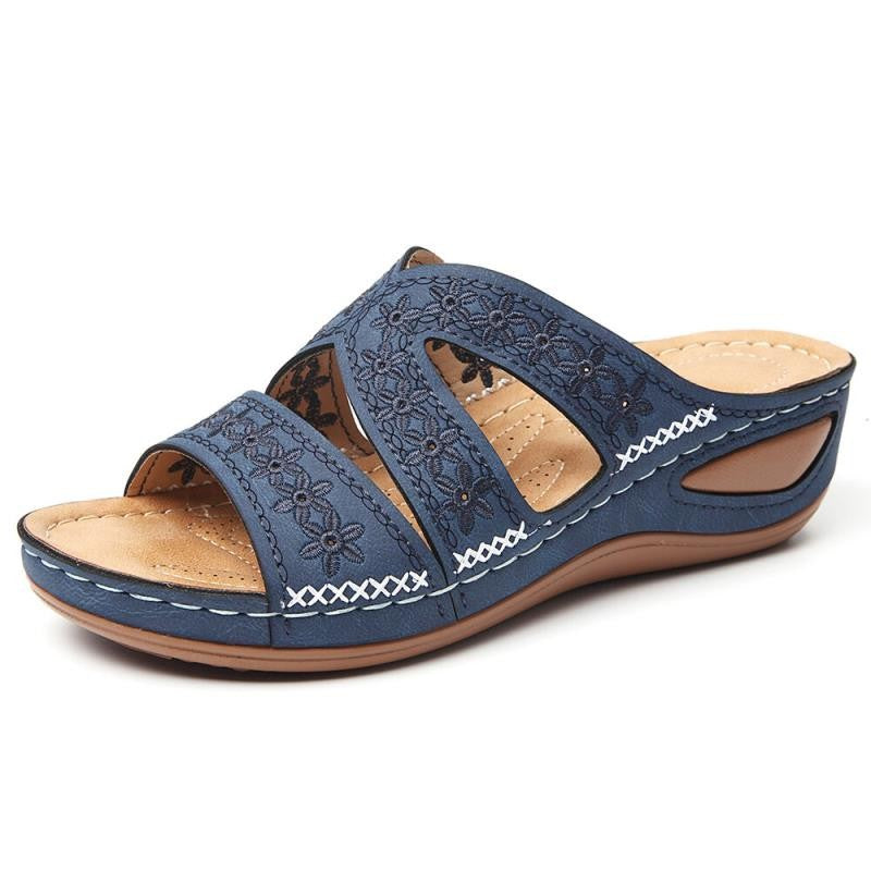 Dame Wedge-sandaler med floral broderi og anatomisk fodbede Stilla