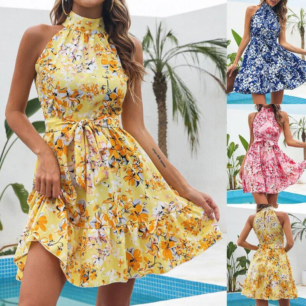 Stilla | Kjole Mini Med Halterneck Blomst