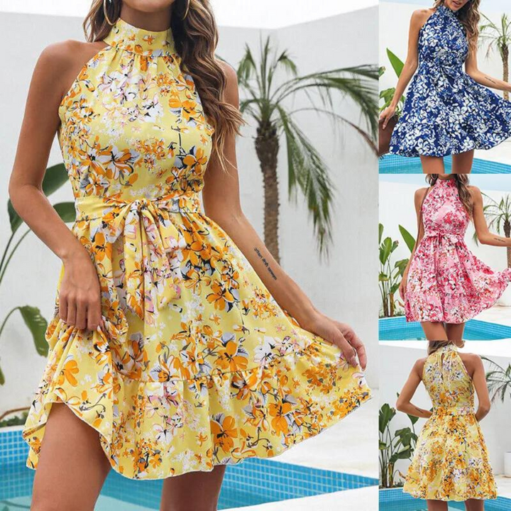 Stilla | Kjole Mini Med Halterneck Blomst