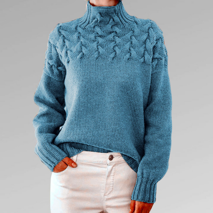 Stilla | Dame-Rullekrave Sweater med Fletmønster