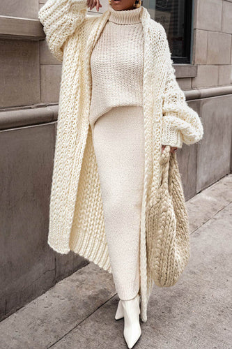Stilla | Chunky Strik Lang Strikjakke Åben Front Maxi Pullover Frakkef