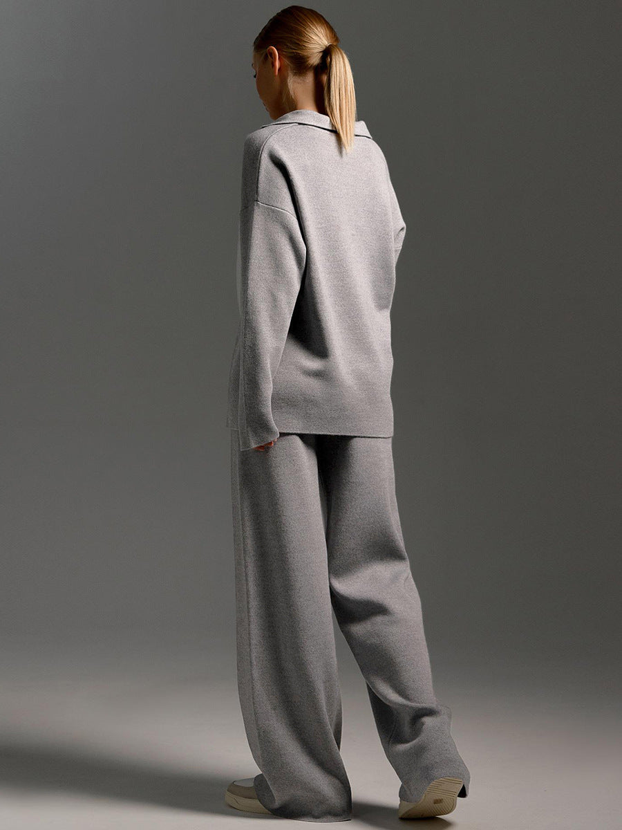 Stilla | Loungewear Sæt - Oversized Pullover med Krave og Bred Bukser - Perfekt til Hjemme & Fritid