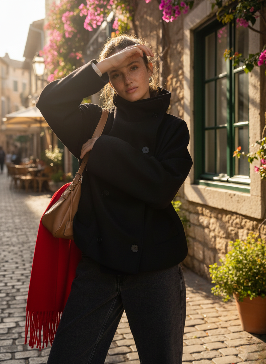 Stilla | Jakke Uldblanding Oversized Fit Ståkrave Dobbeltknap