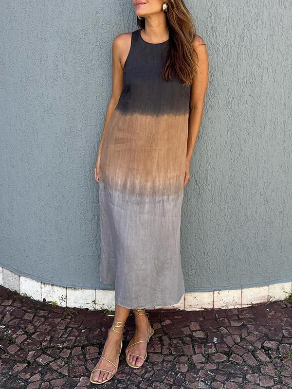 Stilla | Shortsleeve Maxikjole Med Tie-dye Lagdelt Slids