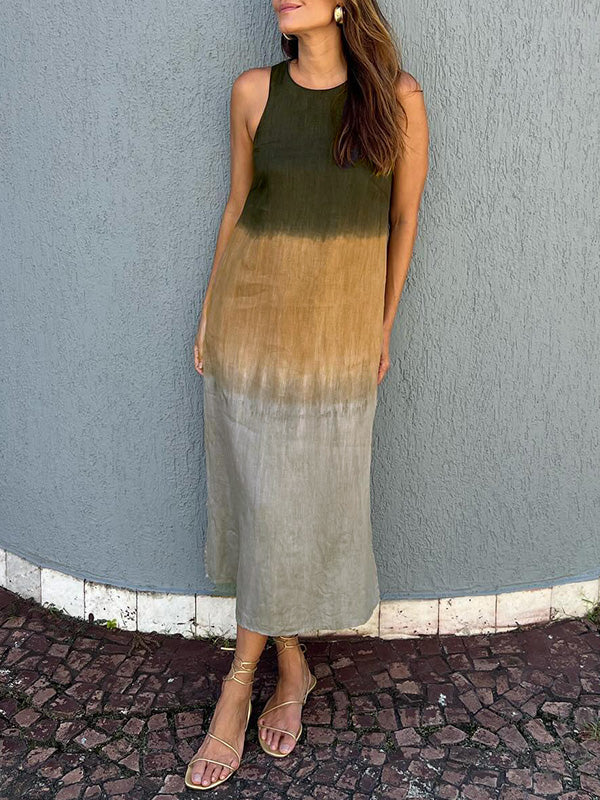 Stilla | Shortsleeve Maxikjole Med Tie-dye Lagdelt Slids
