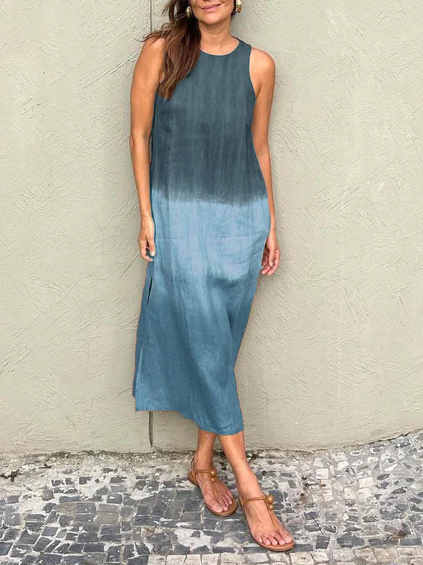 Stilla | Shortsleeve Maxikjole Med Tie-dye Lagdelt Slids
