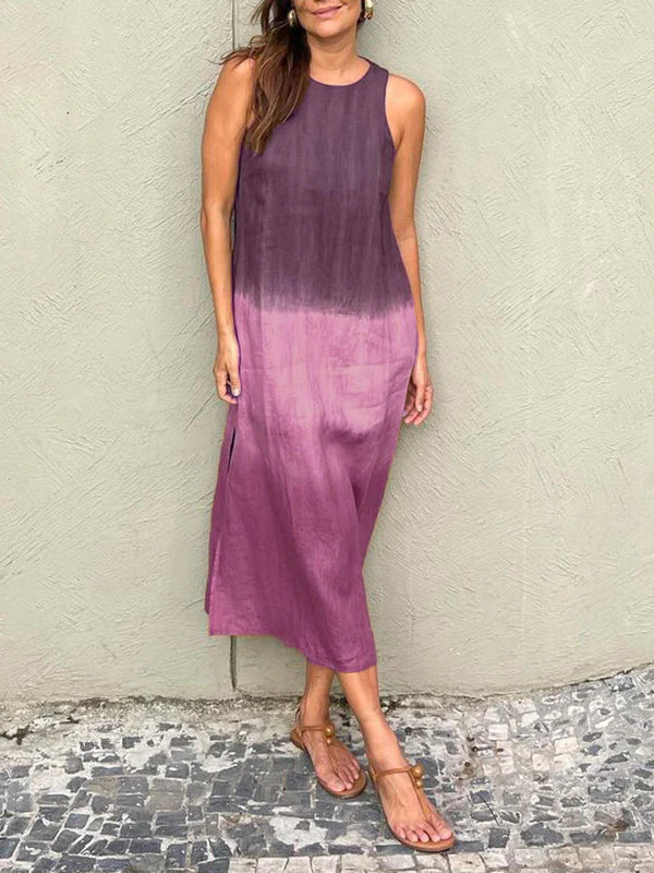 Stilla | Shortsleeve Maxikjole Med Tie-dye Lagdelt Slids