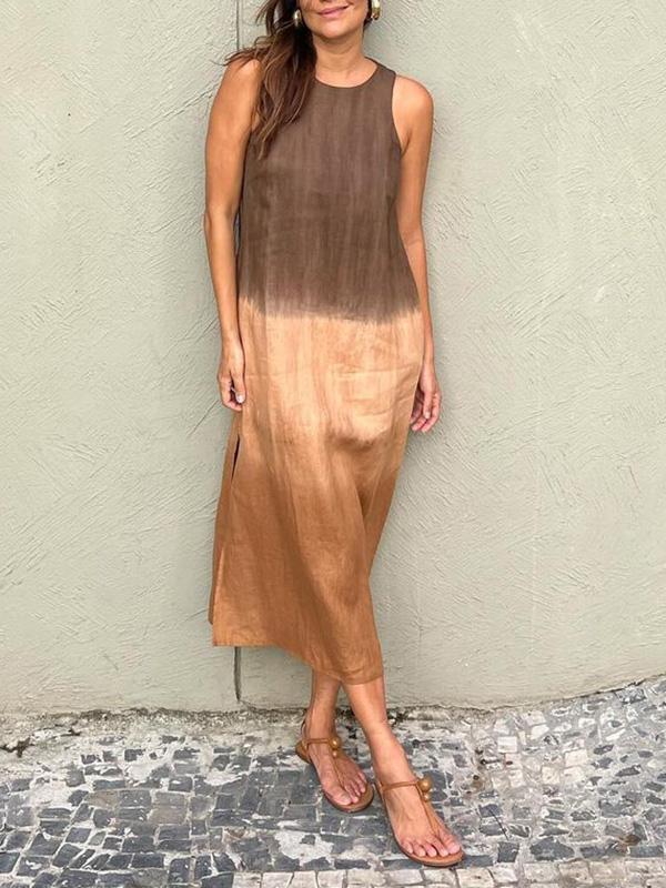 Stilla | Shortsleeve Maxikjole Med Tie-dye Lagdelt Slids