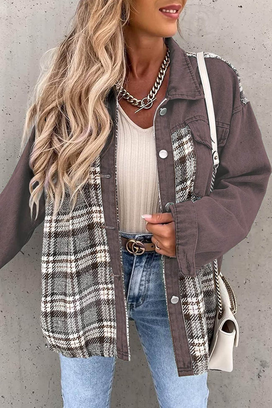 Stilla | Rutig Patchwork Jeansjakke