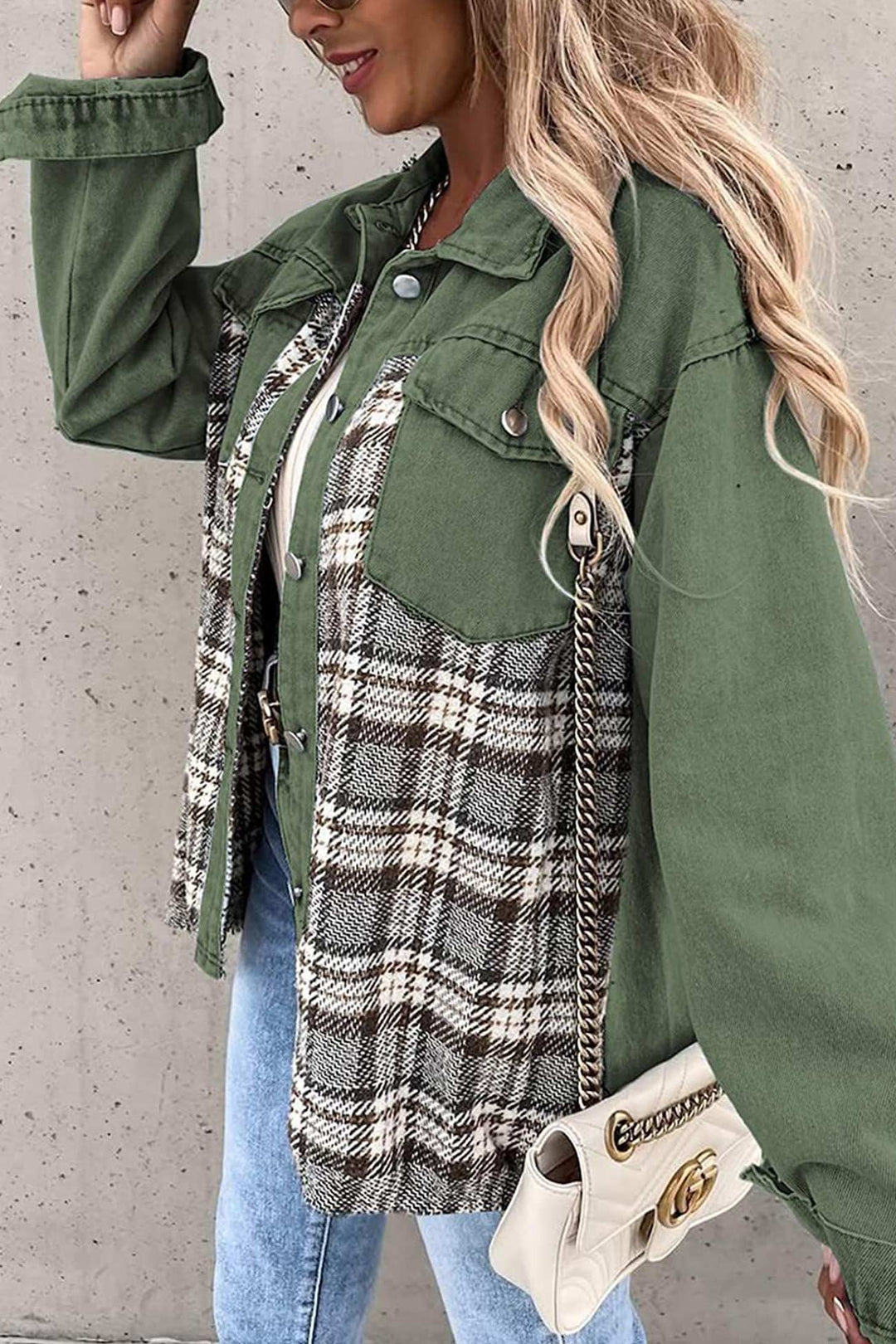 Stilla | Rutig Patchwork Jeansjakke