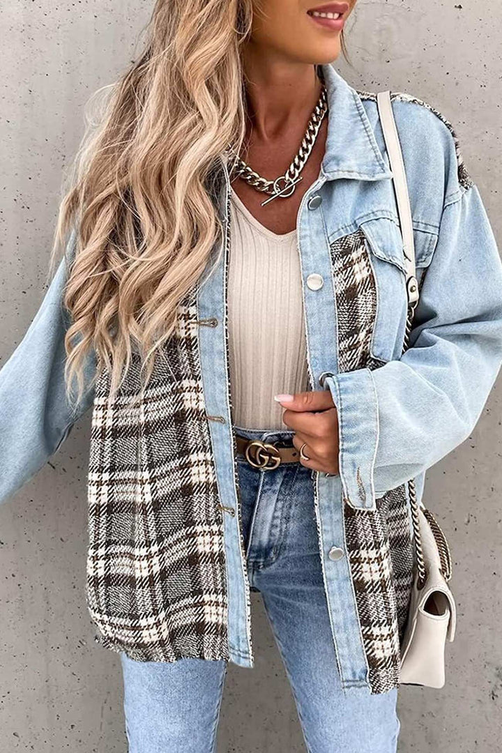 Stilla | Rutig Patchwork Jeansjakke